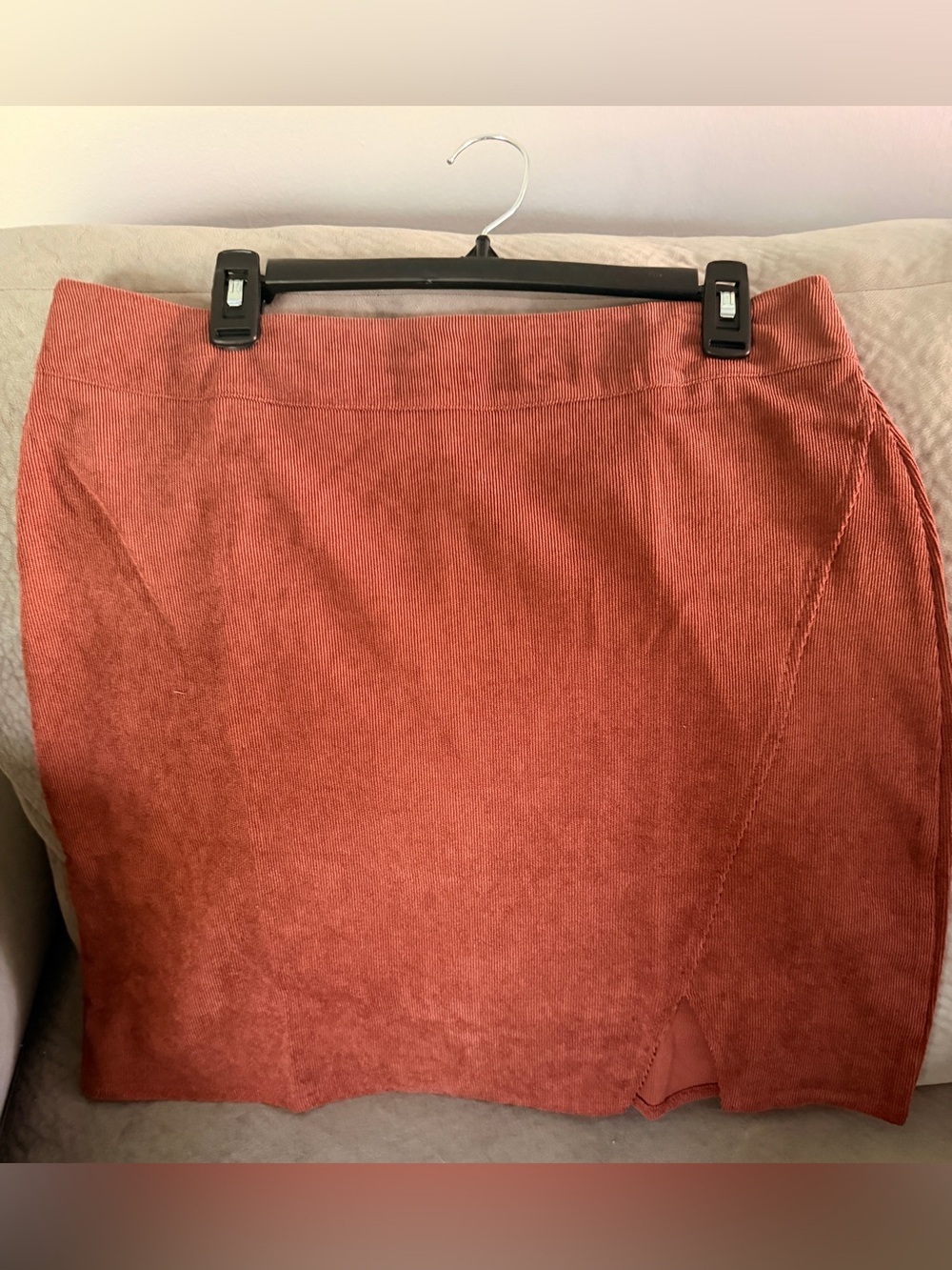 SHEIN Rust Corduroy Midi Skirt with Front Slit